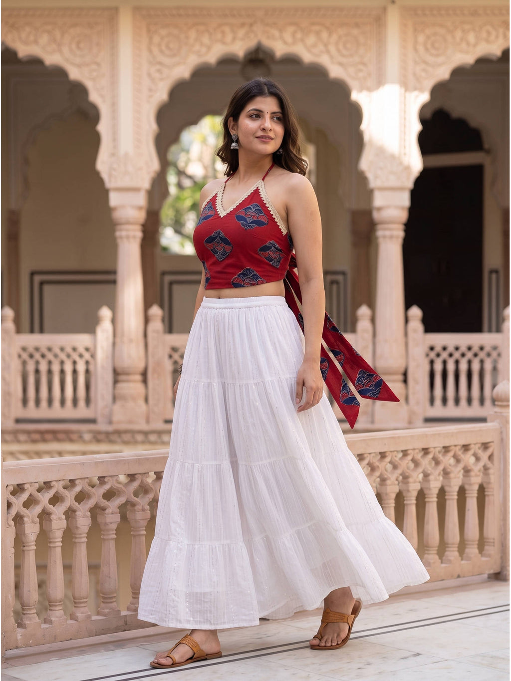 Red Zevar Pure Cotton Printed Halter Crop Top | CT61 - view 5