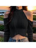 Black Cold Shoulder Top | CT61 - view 1
