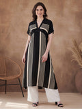 Black Viscose Rayon Stripes Printed Kurta | FY93 - view 1