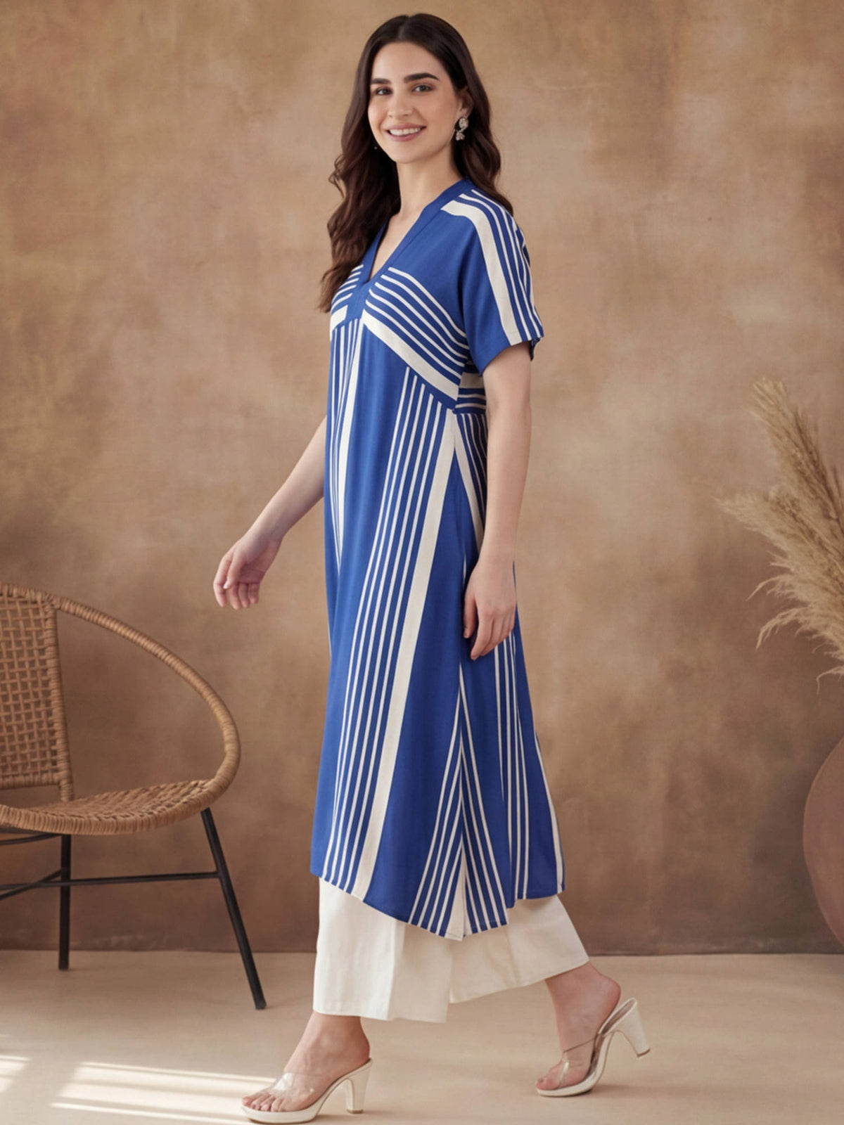 Black Viscose Rayon Stripes Printed Kurta | KDG - view 9