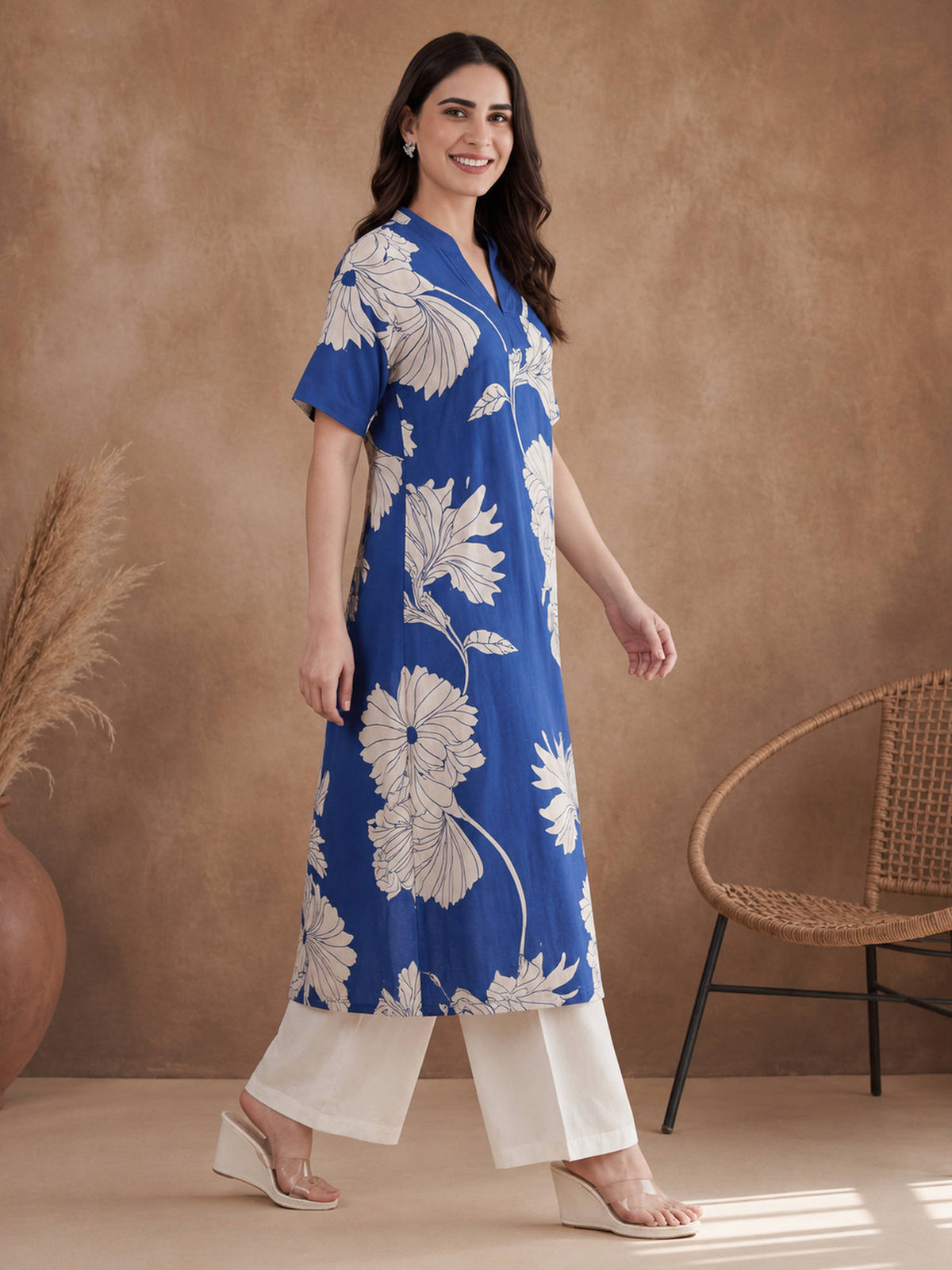 Black Viscose Rayon Floral Printed Kurta | U3S - view 12