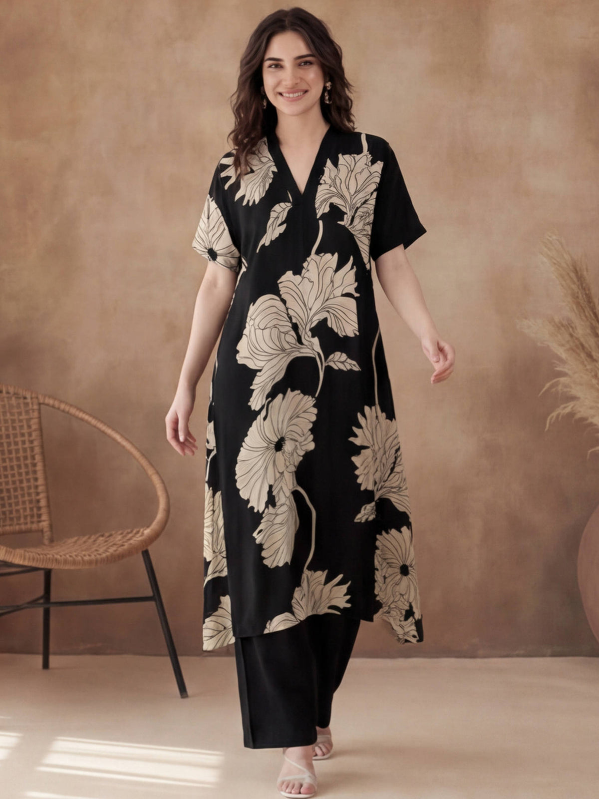 Blue Viscose Rayon Floral Printed Kurta | U3S - view 8