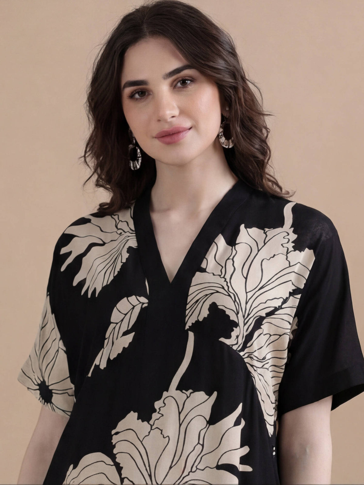 Black Viscose Rayon Floral Printed Kurta | U3S - view 6
