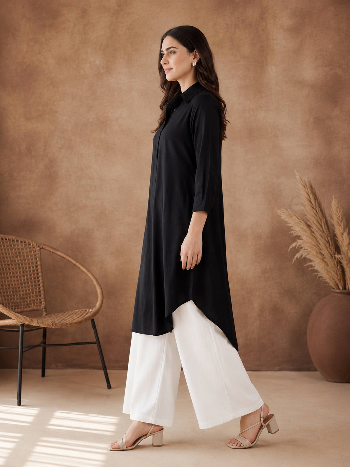 Black Viscose Rayon Solid/Plain Plain Kurta | U3S - view 2
