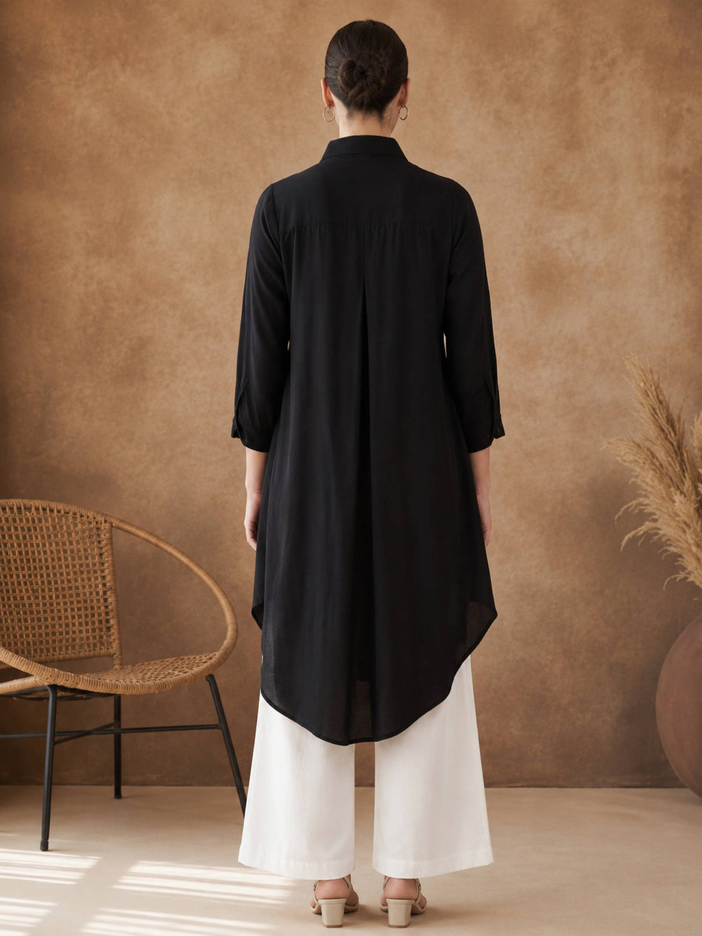 Black Viscose Rayon Solid/Plain Plain Kurta | FY93 - view 3