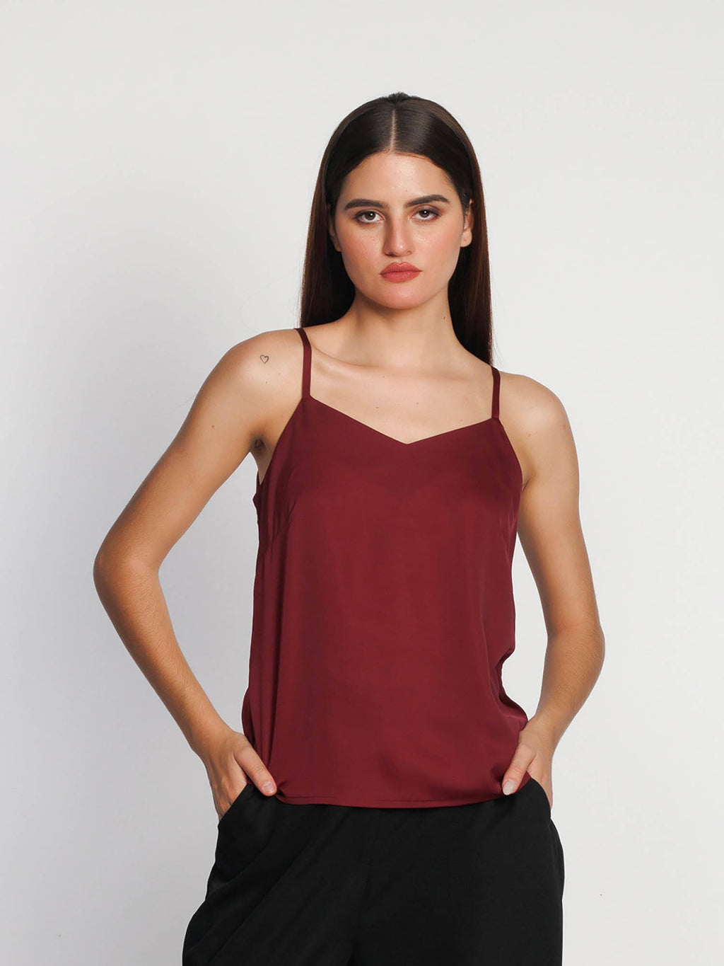 Womens Wine Solid Regular Tank Top | TT98 - view 2