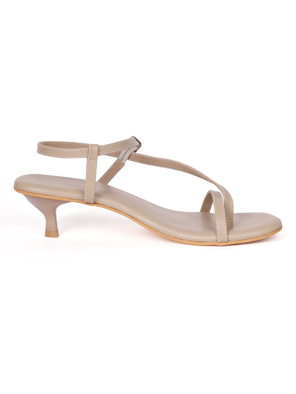 Women Open Toe Kitten Adjustable Buckle Closure Heels Beige | H78 - view 2