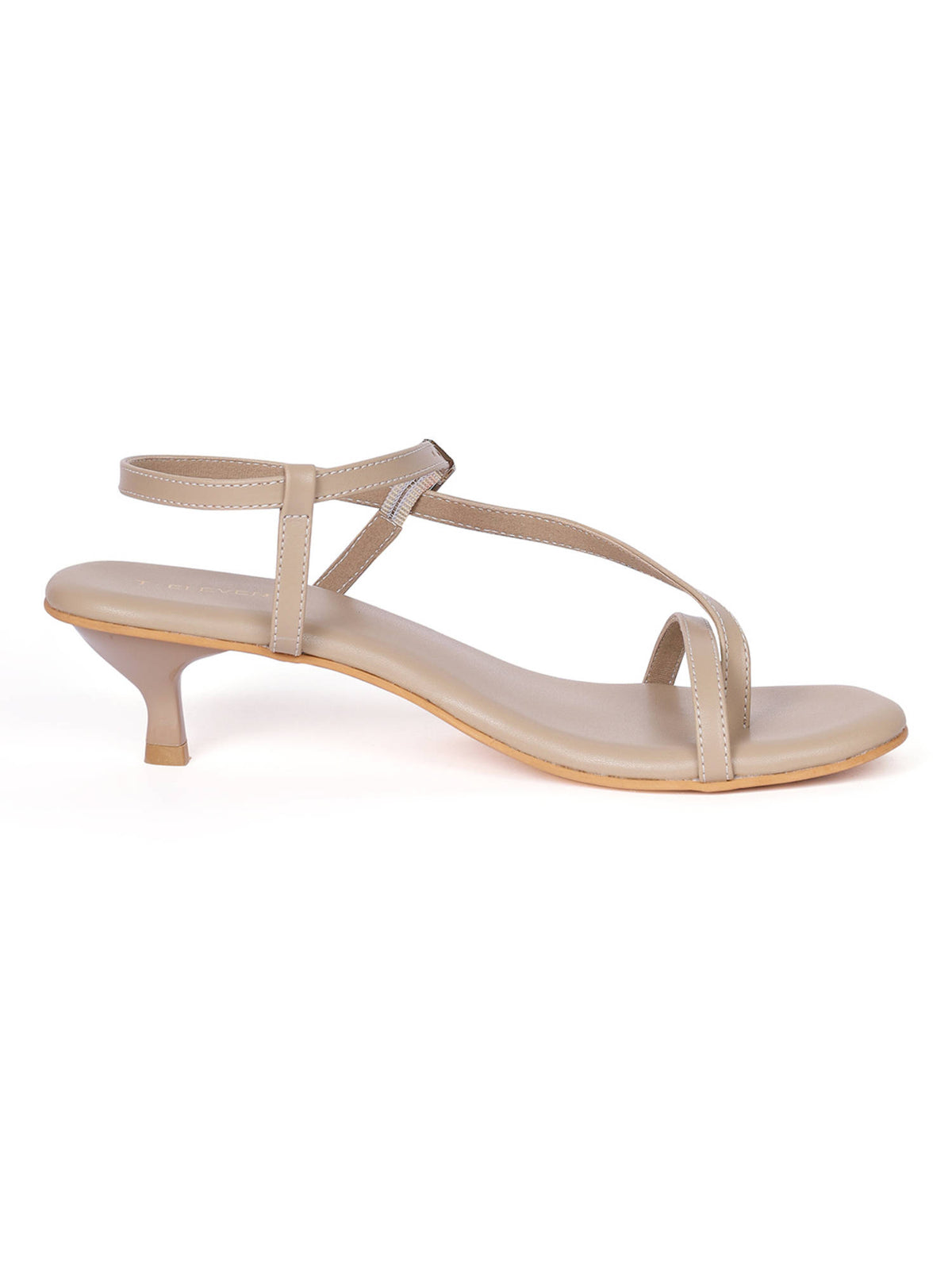 Women Open Toe Kitten Adjustable Buckle Closure Heels Beige | H78 - view 2