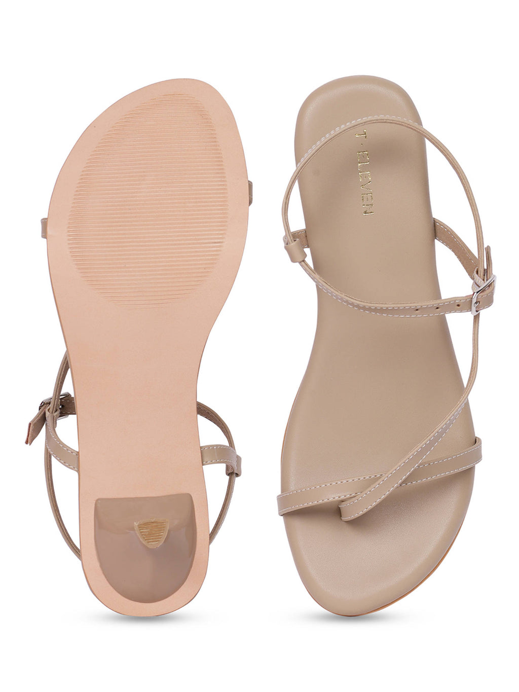 Women Open Toe Kitten Adjustable Buckle Closure Heels Beige | H78 - view 4