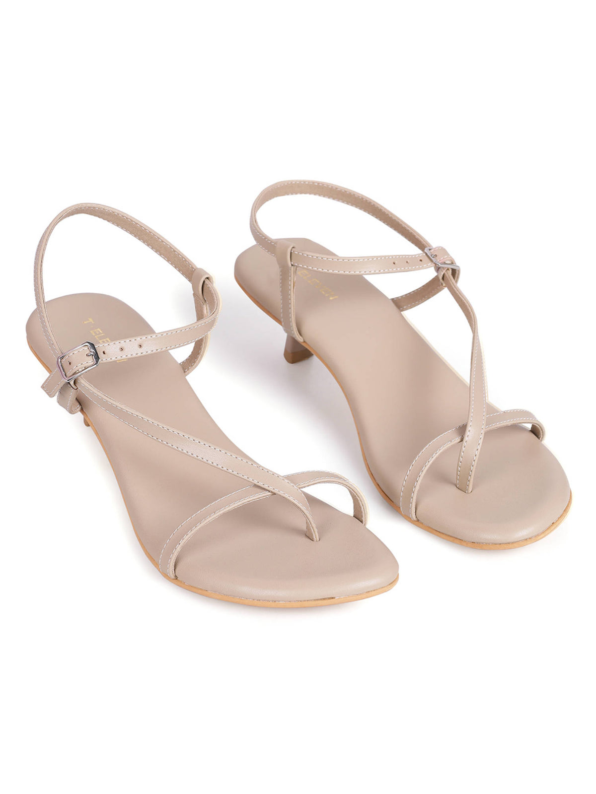Women Open Toe Kitten Adjustable Buckle Closure Heels Beige | H78 - view 5