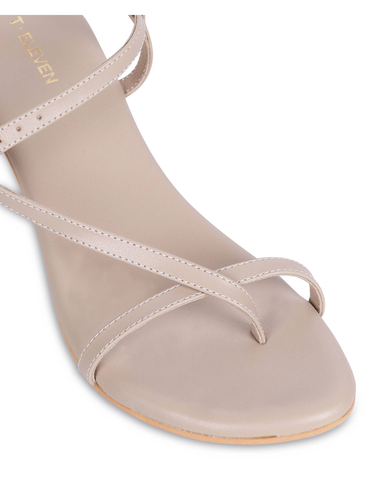 Women Open Toe Kitten Adjustable Buckle Closure Heels Beige | H78 - view 6