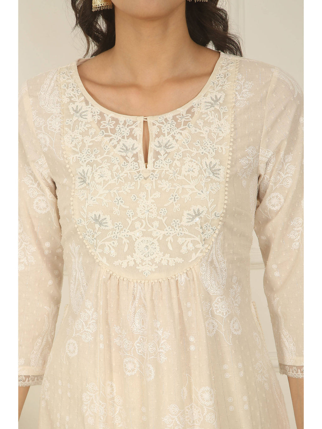 Daisy White Floral Printed Pure Cotton A-Line Kurta | KDG - view 3