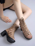 Women Beige Laser-Cut Block Heels | H78 - view 1