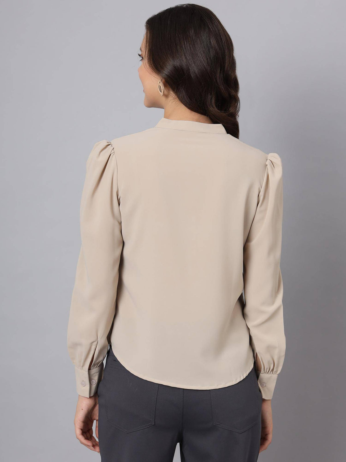 Womens Cream Professional Womens Pleated Formal Shirt | S67 - view 2