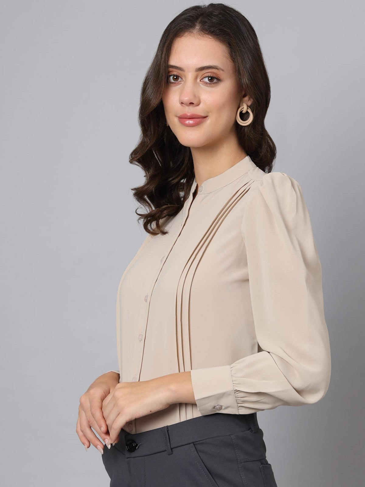 Womens Cream Professional Womens Pleated Formal Shirt | S67 - view 3