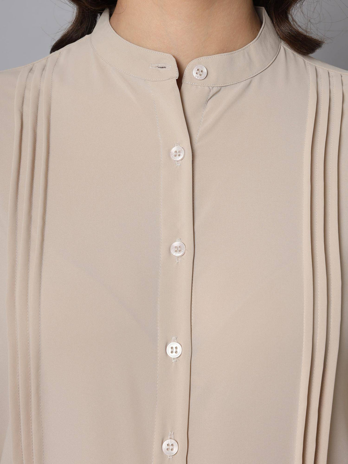 Womens Cream Professional Womens Pleated Formal Shirt | S67 - view 4