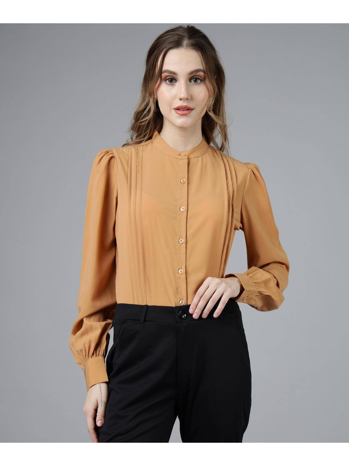Womens Cream Professional Womens Pleated Formal Shirt | S67 - view 32