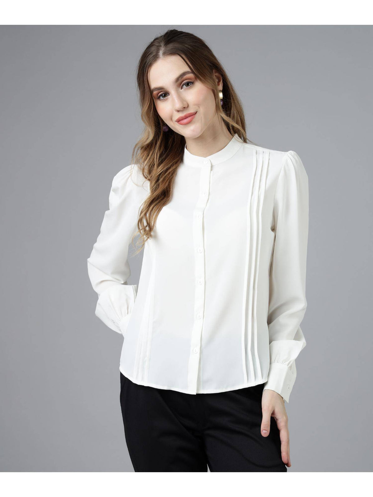 Womens Cream Professional Womens Pleated Formal Shirt | S67 - view 20