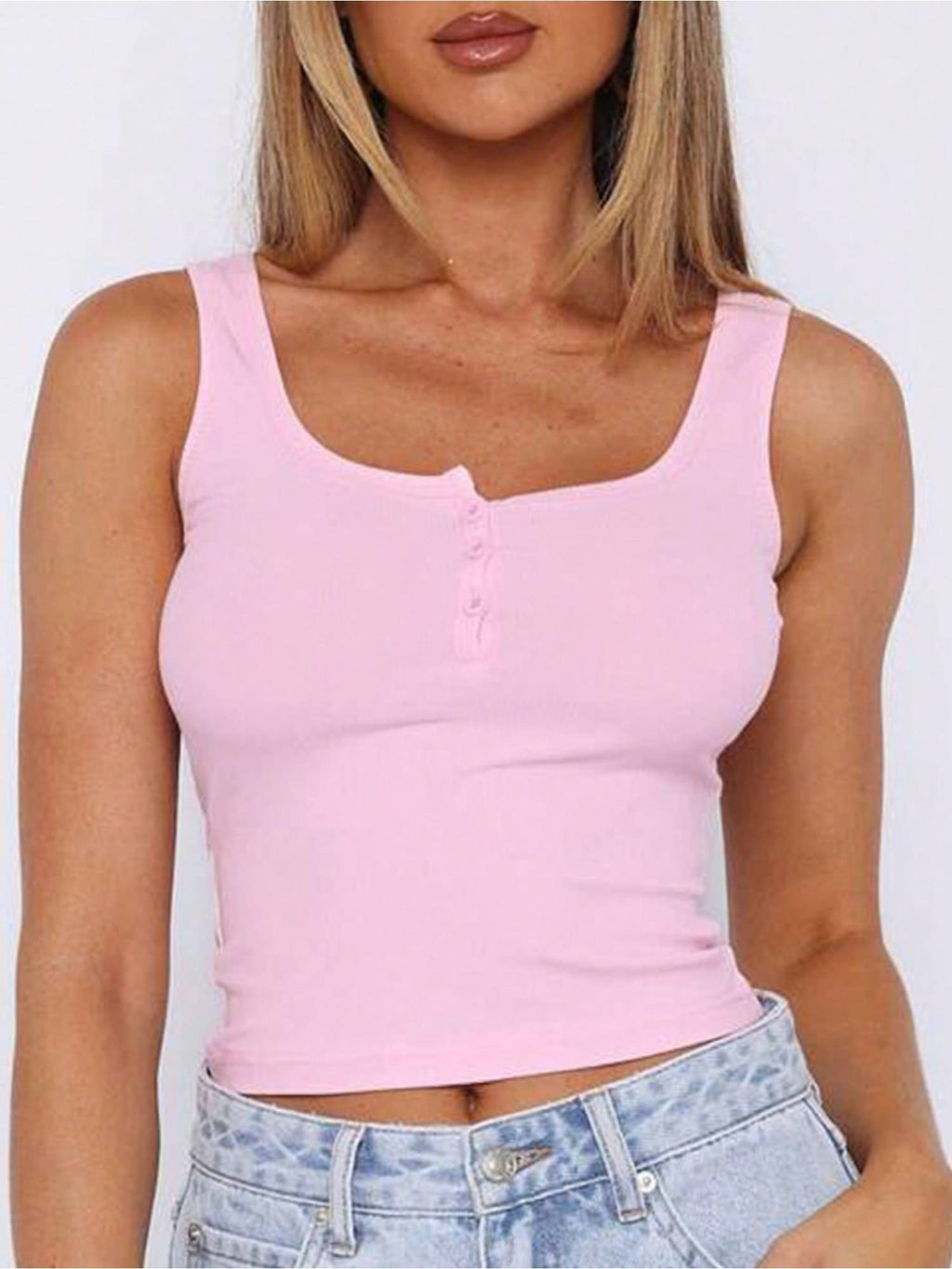Black Half Button Down Tank Top | TT98 - view 16