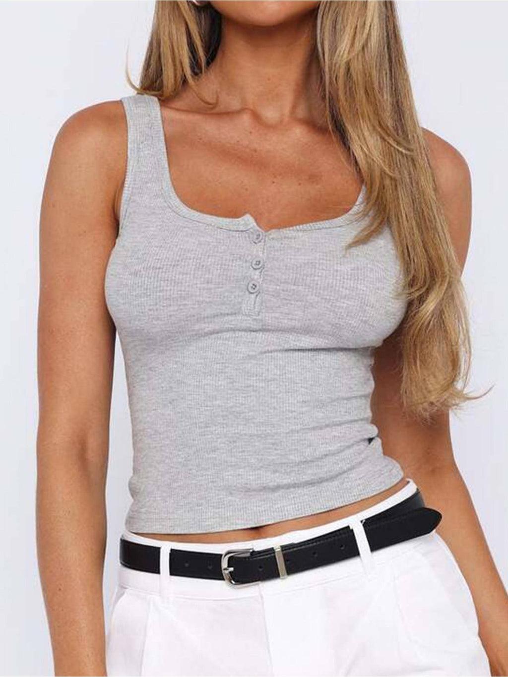 Black Half Button Down Tank Top | TT98 - view 7