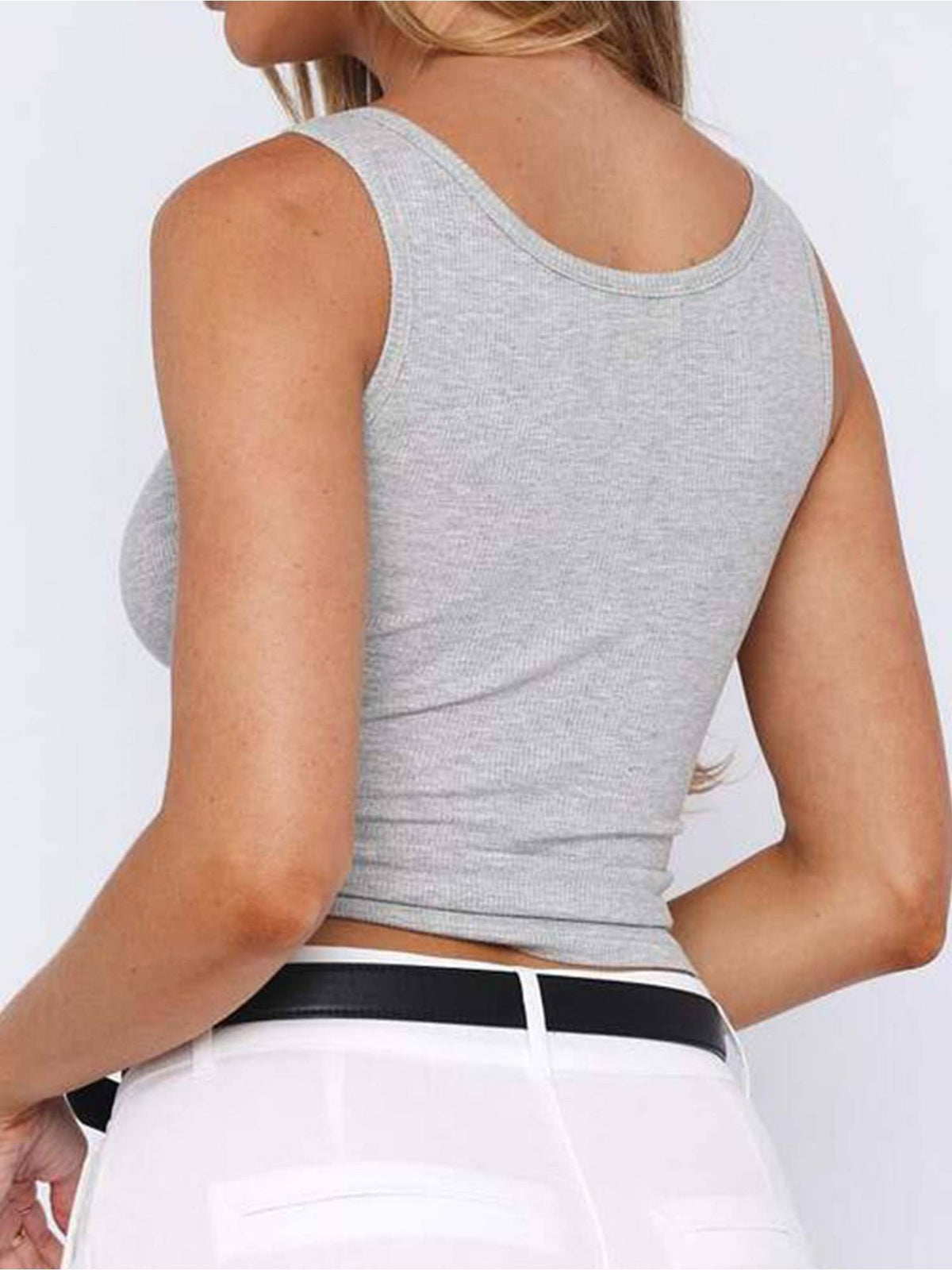 Black Half Button Down Tank Top | TT98 - view 8