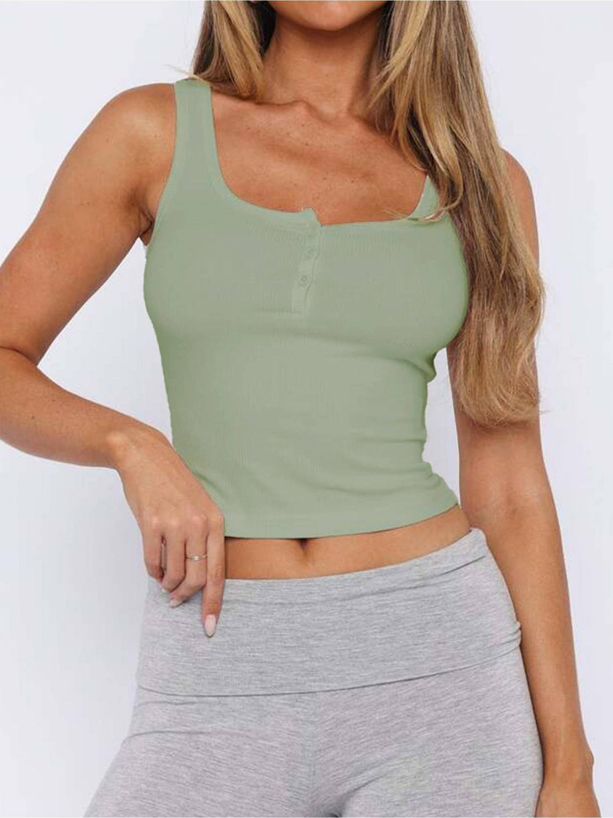 Black Half Button Down Tank Top | TT98 - view 13