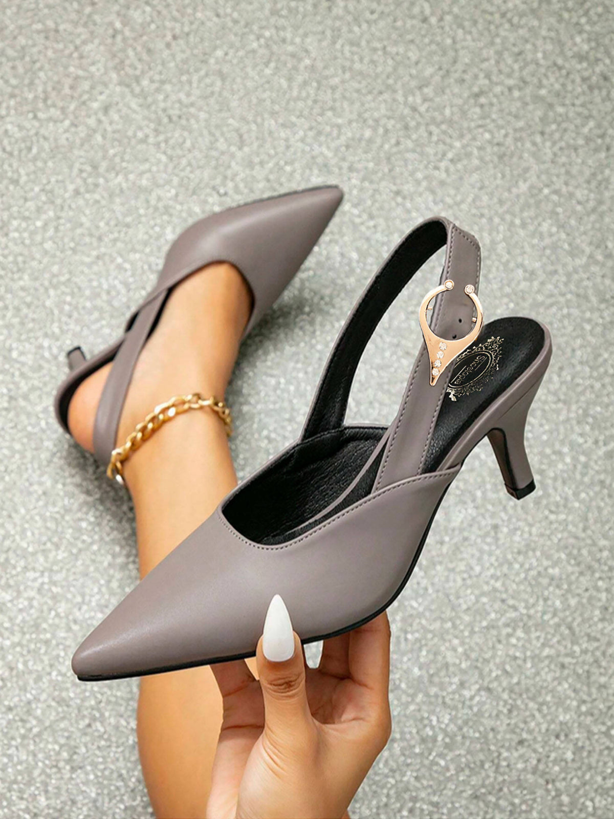Side Buckle Detailed Grey Pumps For Women And Girls | H78 - view 3