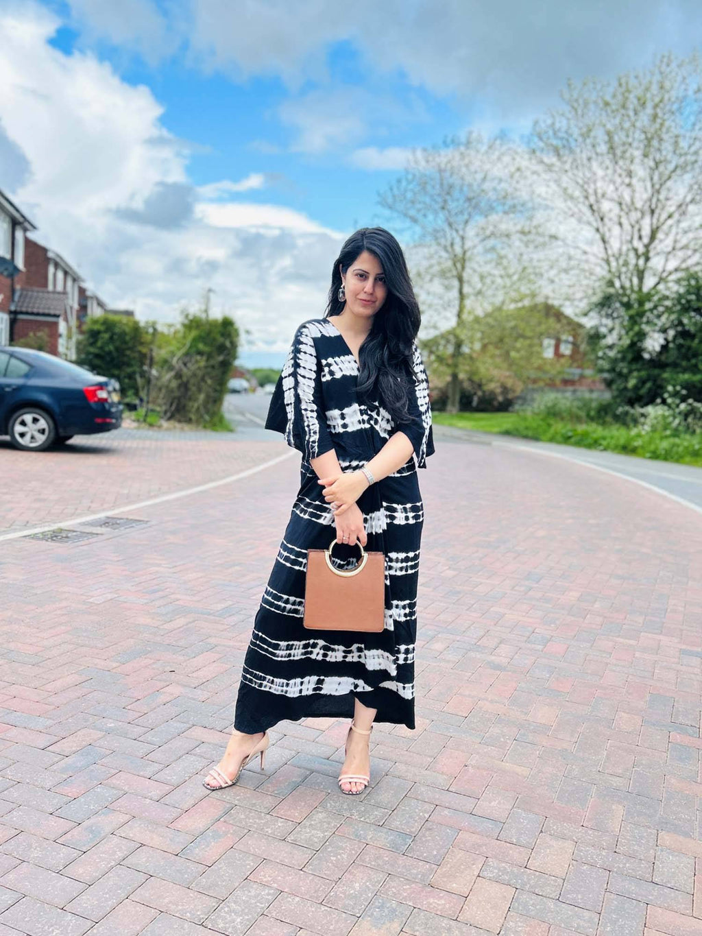 Cara Dazzling Black Tie and Dye Midi Dress | D56 - view 2