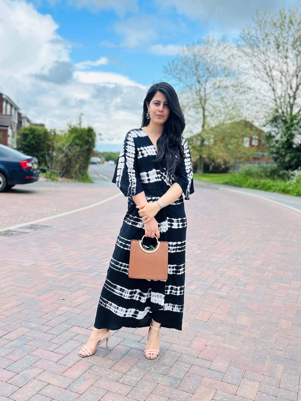 Cara Dazzling Black Tie and Dye Midi Dress | D56 - view 3