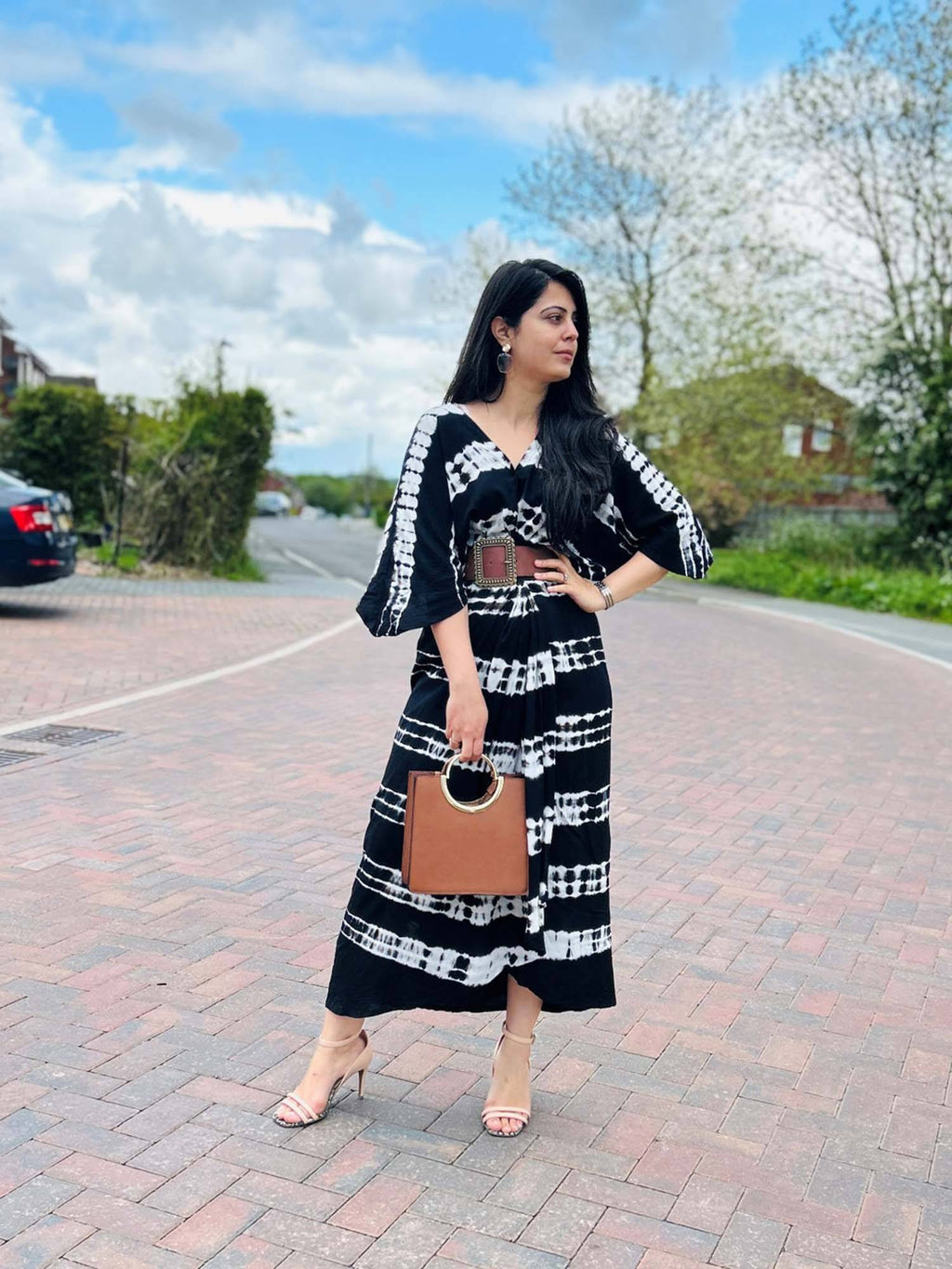 Cara Dazzling Black Tie and Dye Midi Dress | D56 - view 4
