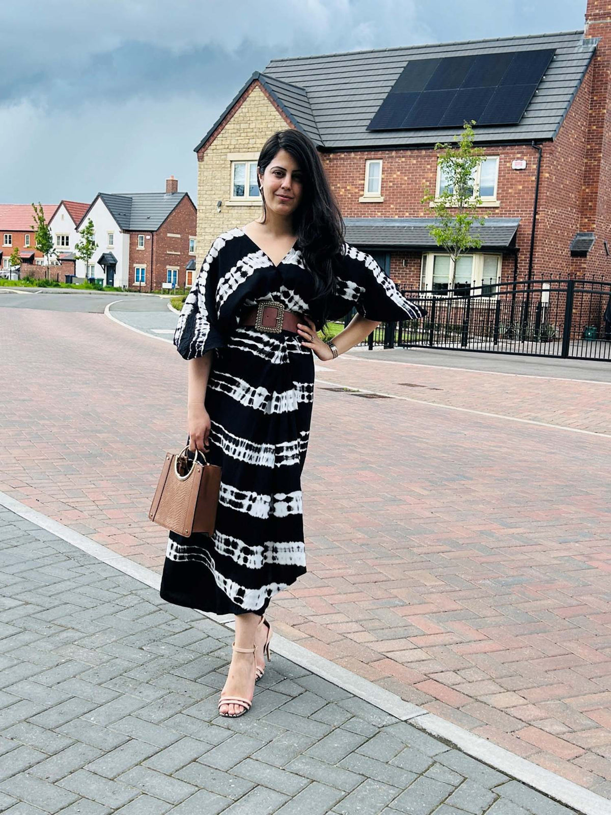 Cara Dazzling Black Tie and Dye Midi Dress | D56 - view 5