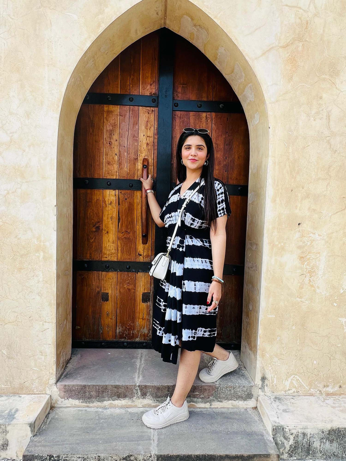 Cara Dazzling Black Tie and Dye Midi Dress | D56 - view 6