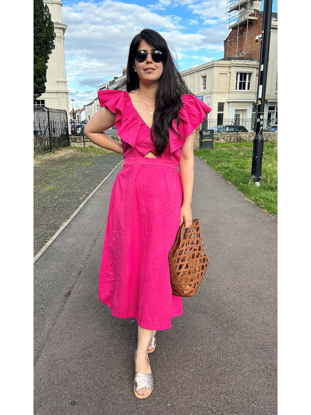 Flamingo Rose Hot Pink Solid/Plain Midi Dress | D56 - view 2