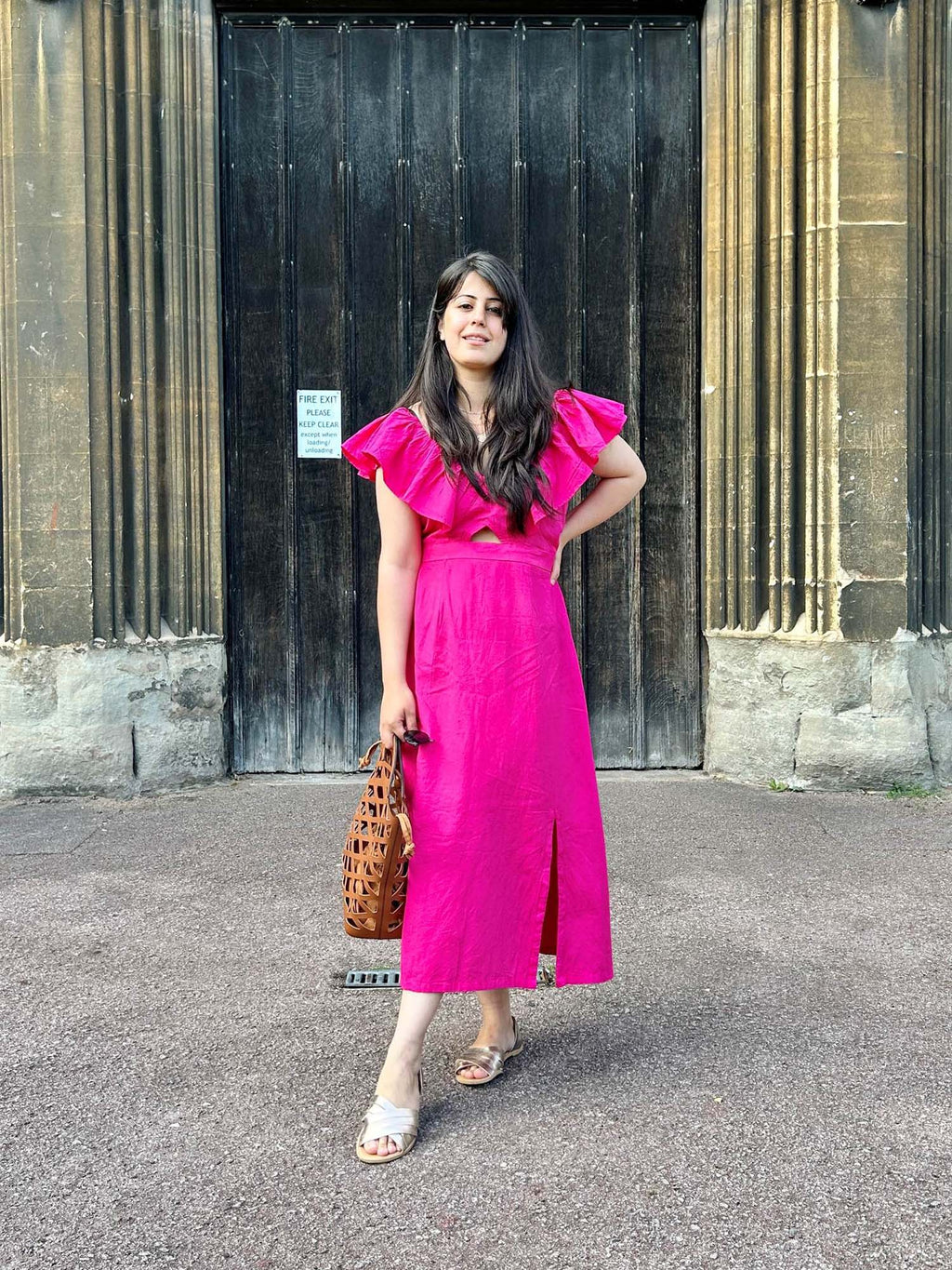 Flamingo Rose Hot Pink Solid/Plain Midi Dress | D56 - view 3