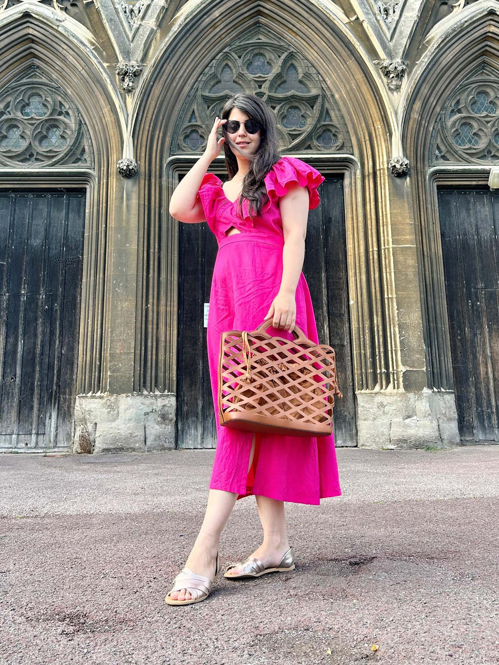 Flamingo Rose Hot Pink Solid/Plain Midi Dress | D56 - view 4