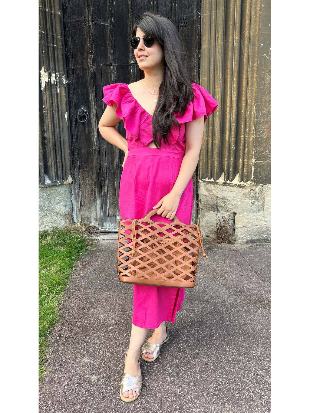 Flamingo Rose Hot Pink Solid/Plain Midi Dress | D56 - view 5