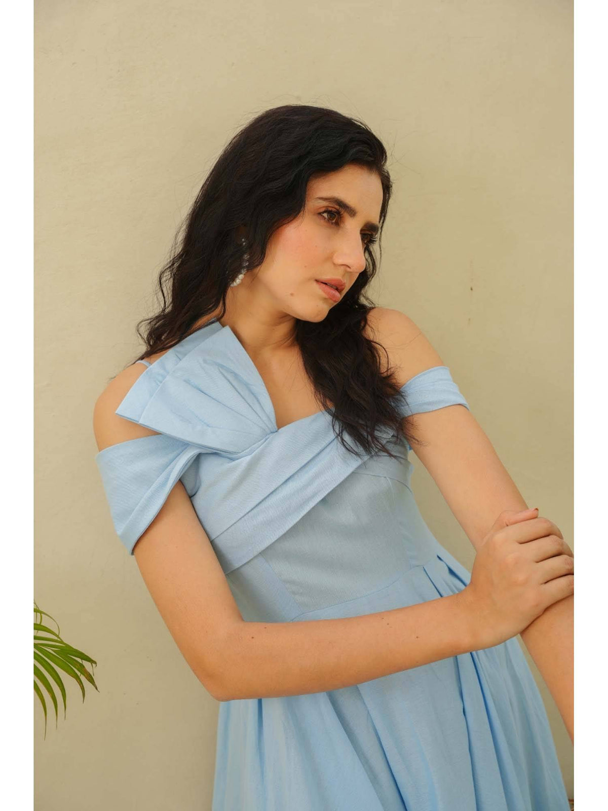 Sky Line Blue Solid/Plain Cotton Midi Dress | D56 - view 6