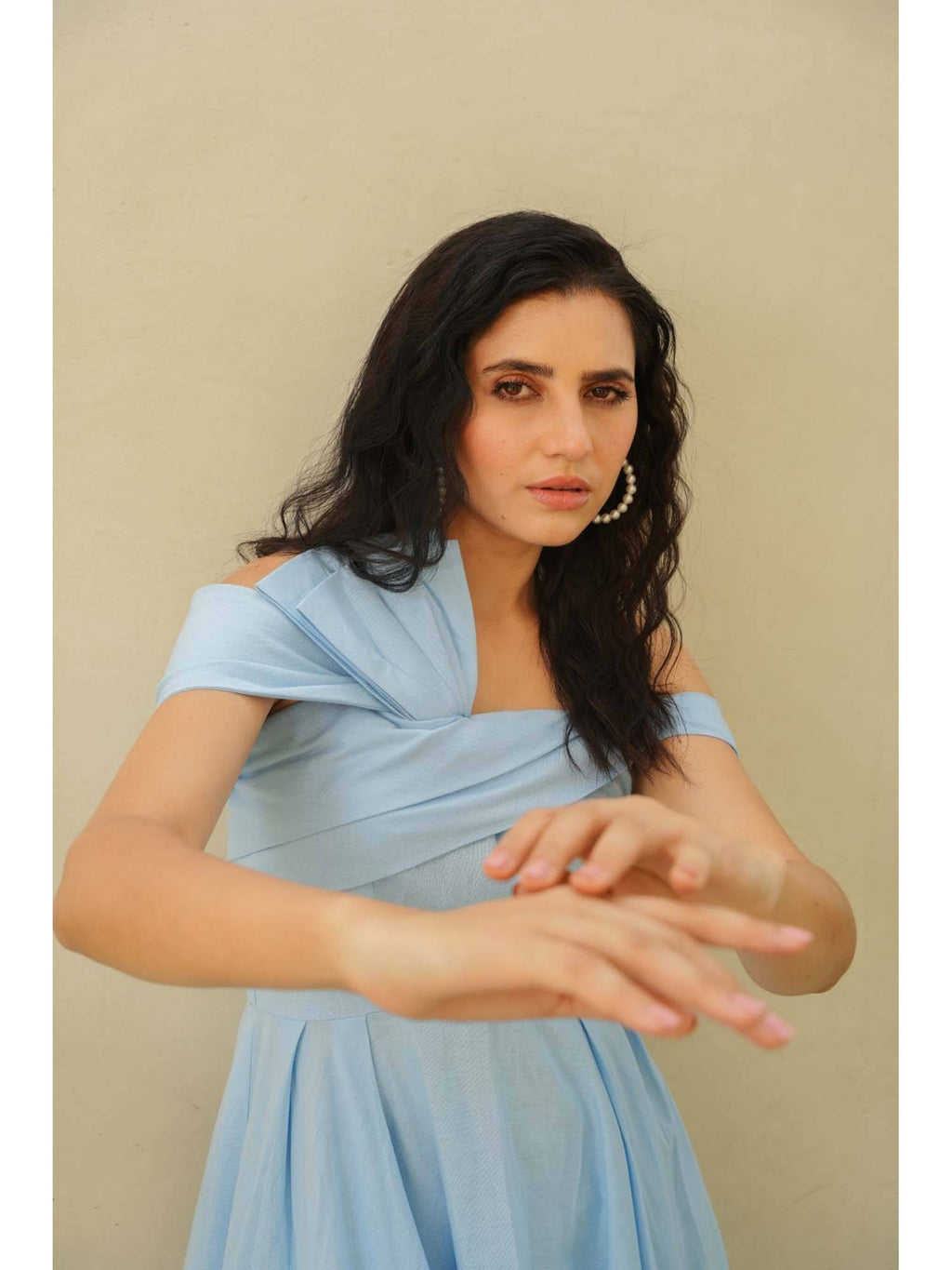 Sky Line Blue Solid/Plain Cotton Midi Dress | D56 - view 7