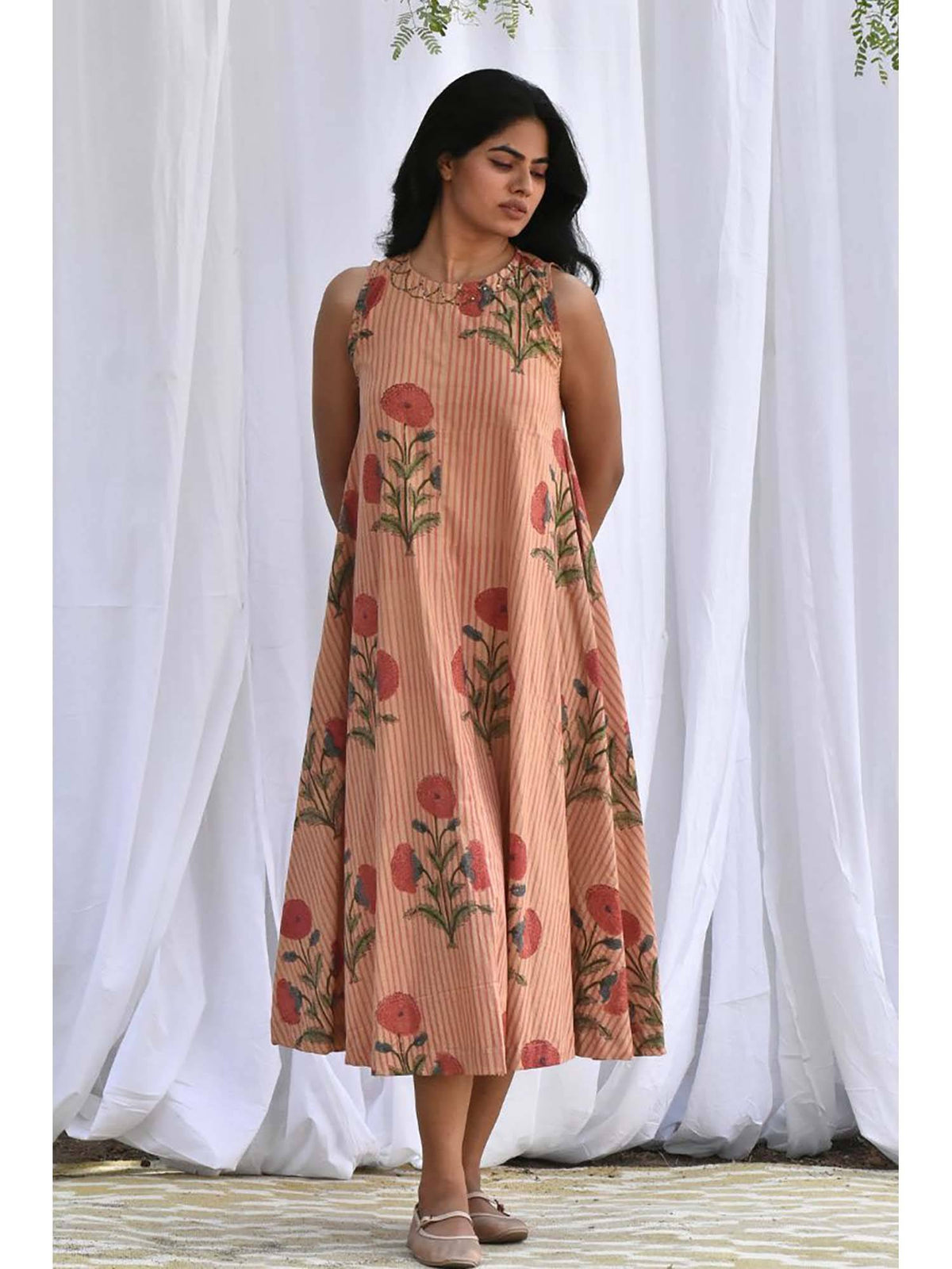 Beige Zuri Flared Midi Dress | D56 - view 1