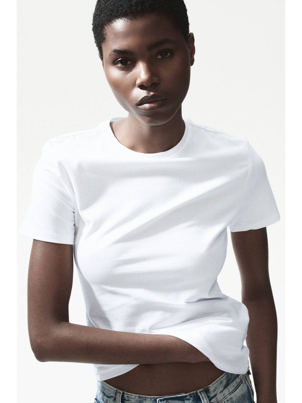 Women White Fitted Cotton-Blend T-Shirt | TS56 - view 1