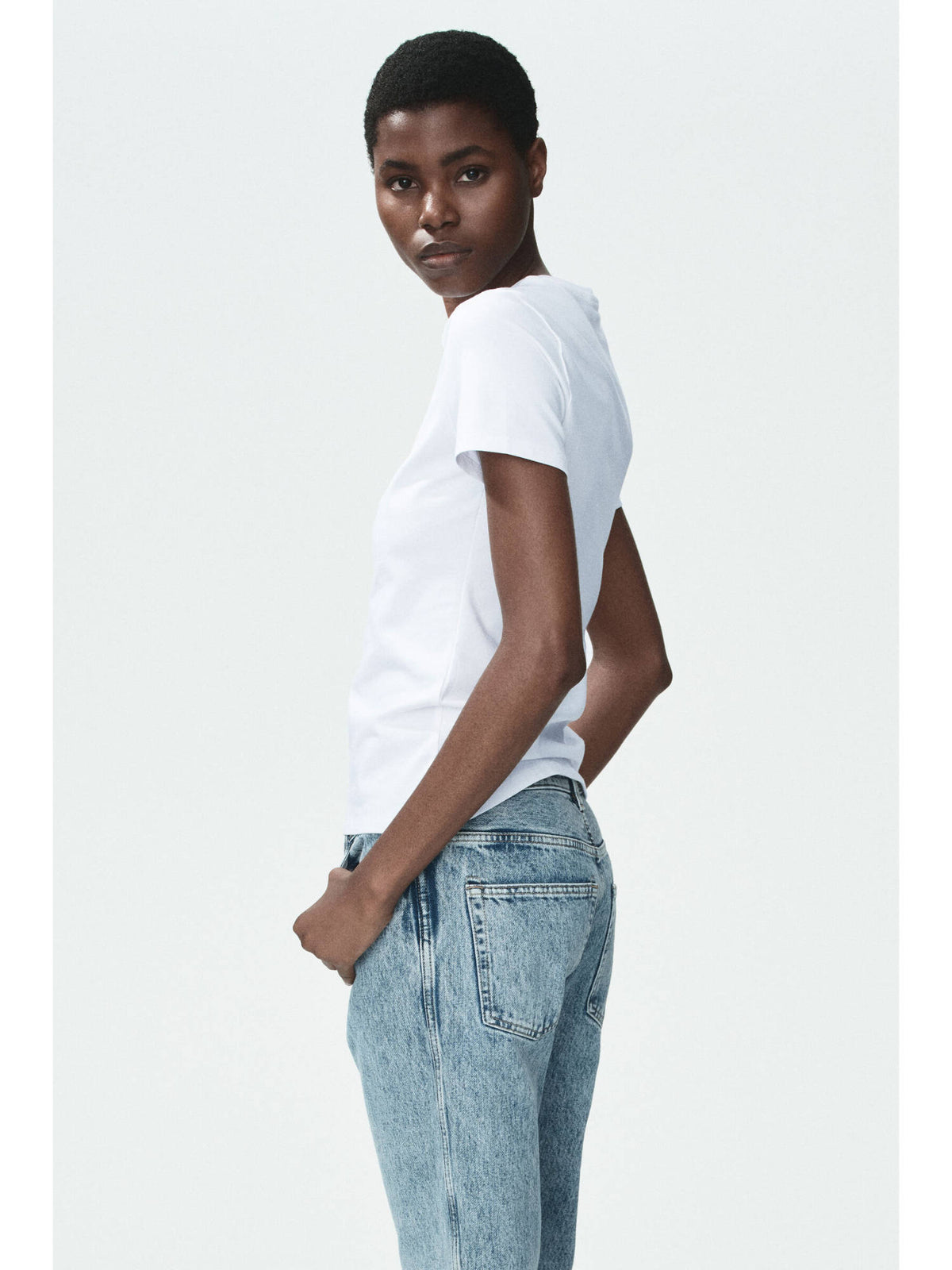Women White Fitted Cotton-Blend T-Shirt | TS56 - view 4