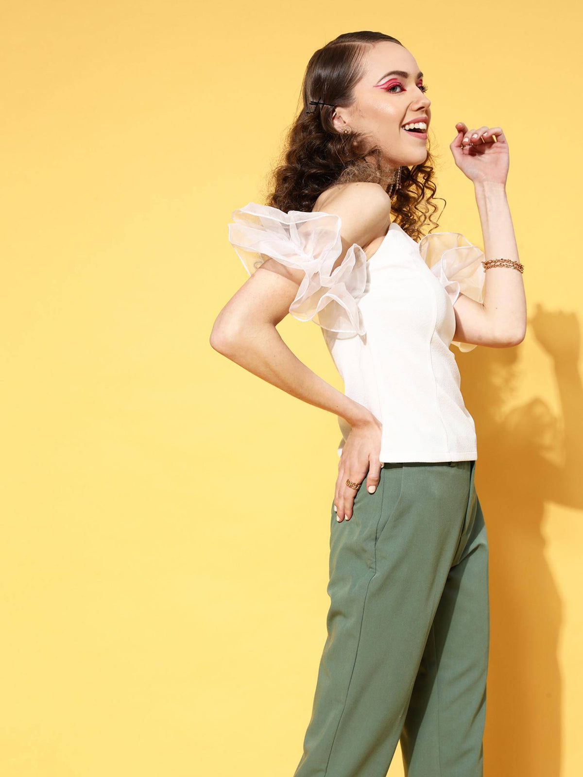White Solid Party Regular Top | TT90 - view 5