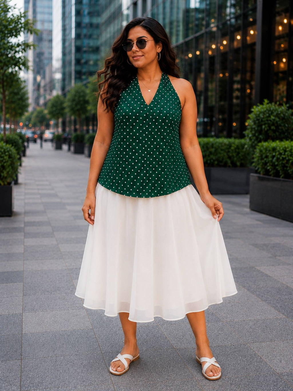Bottle Green Polka Halter Neck Top | HT67 - view 1