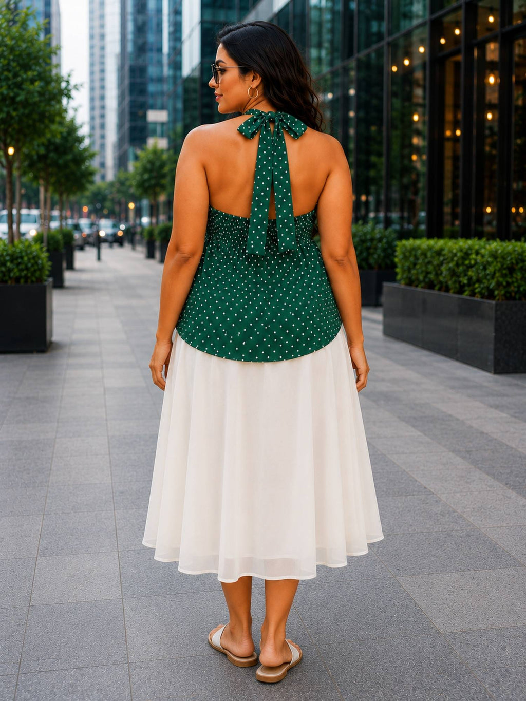 Bottle Green Polka Halter Neck Top | HT67 - view 2
