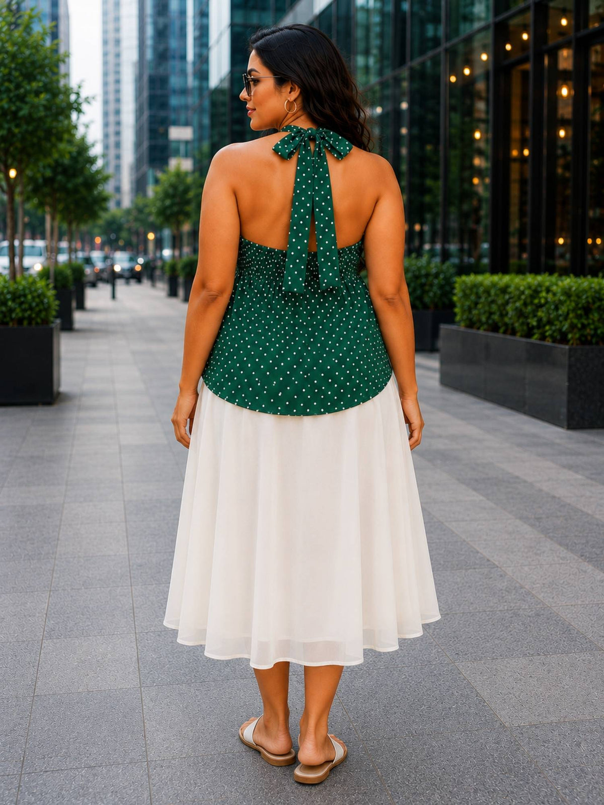 Bottle Green Polka Halter Neck Top | HT67 - view 2