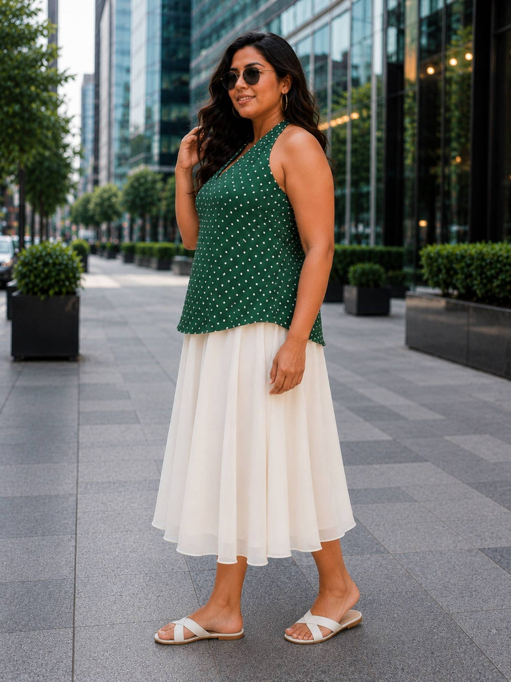 Bottle Green Polka Halter Neck Top | HT67 - view 4