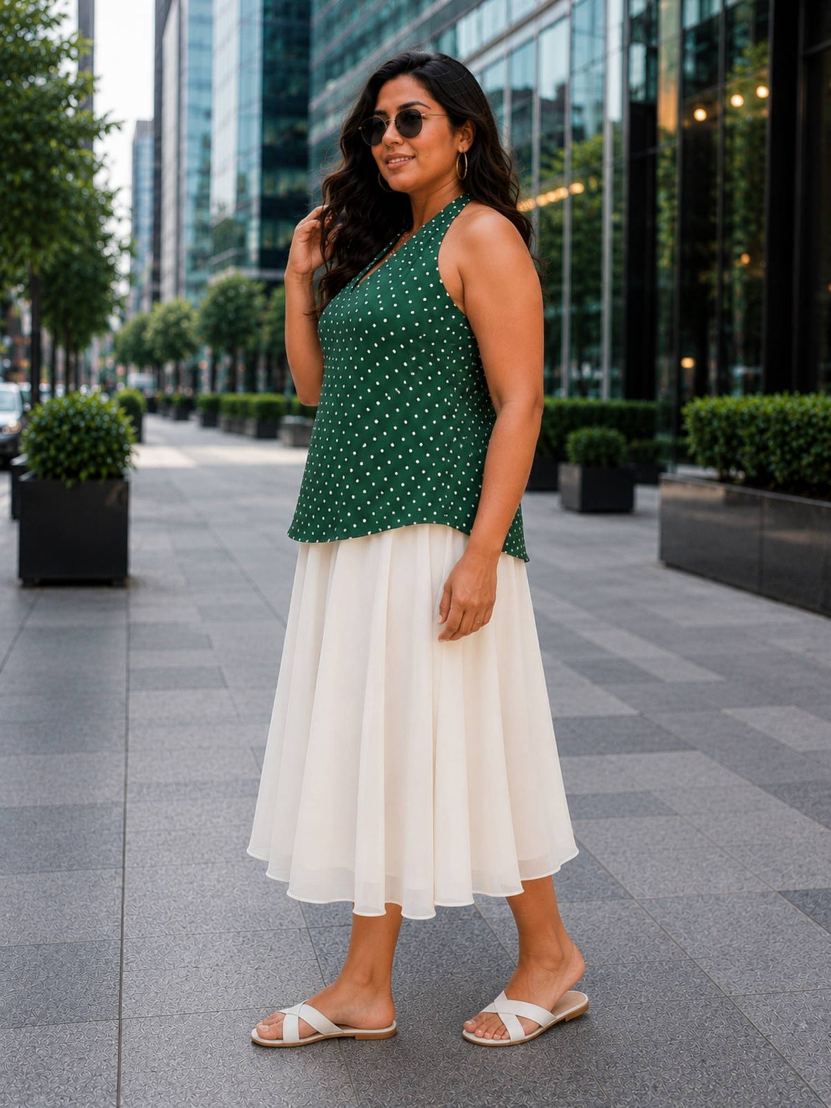 Bottle Green Polka Halter Neck Top | HT67 - view 4