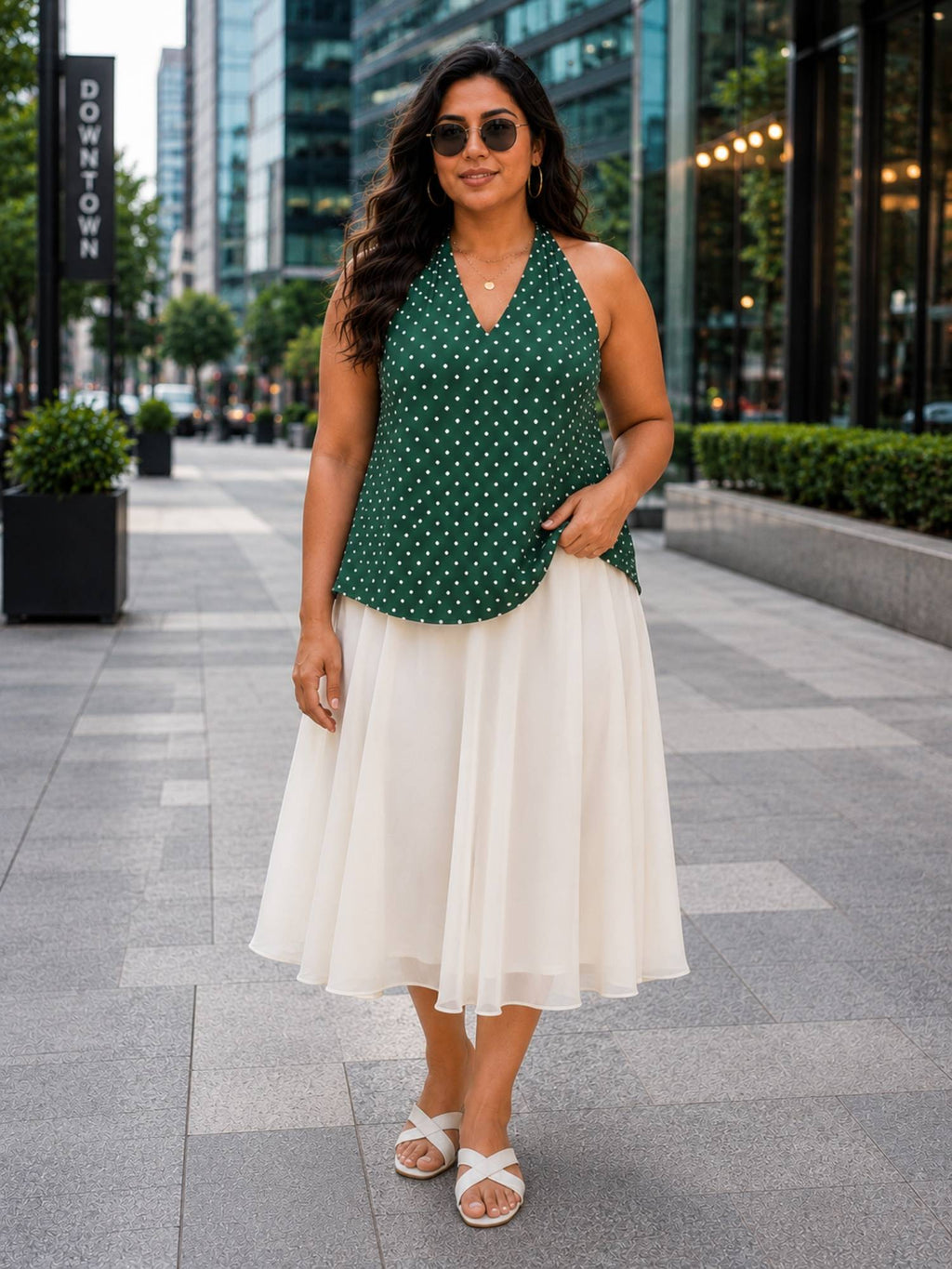 Bottle Green Polka Halter Neck Top | HT67 - view 5