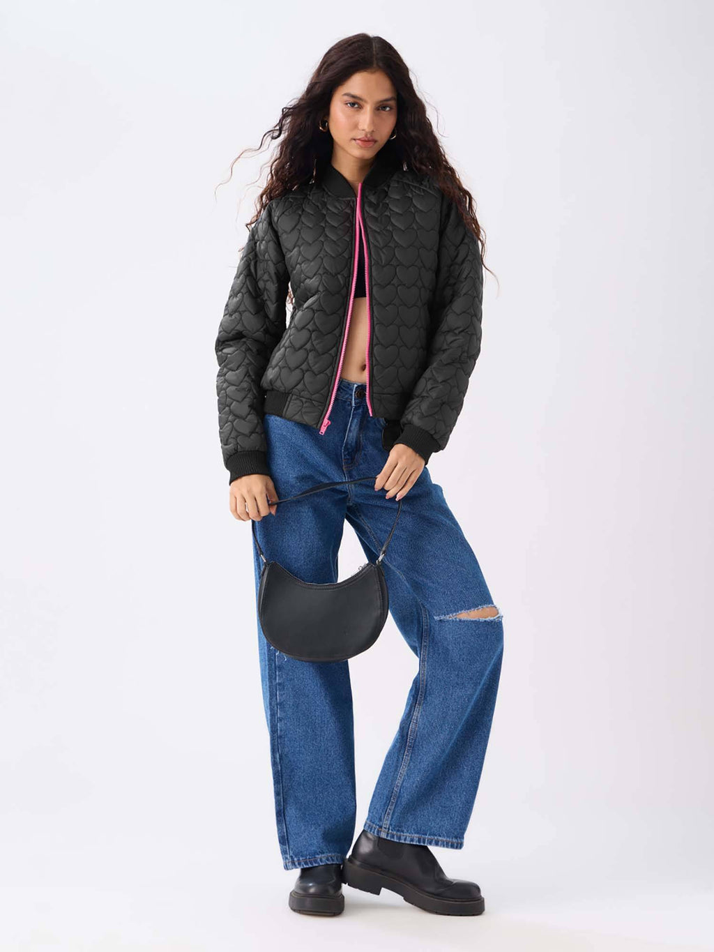Women Black Heartfelt Puffer Jacket | JC78 - view 2