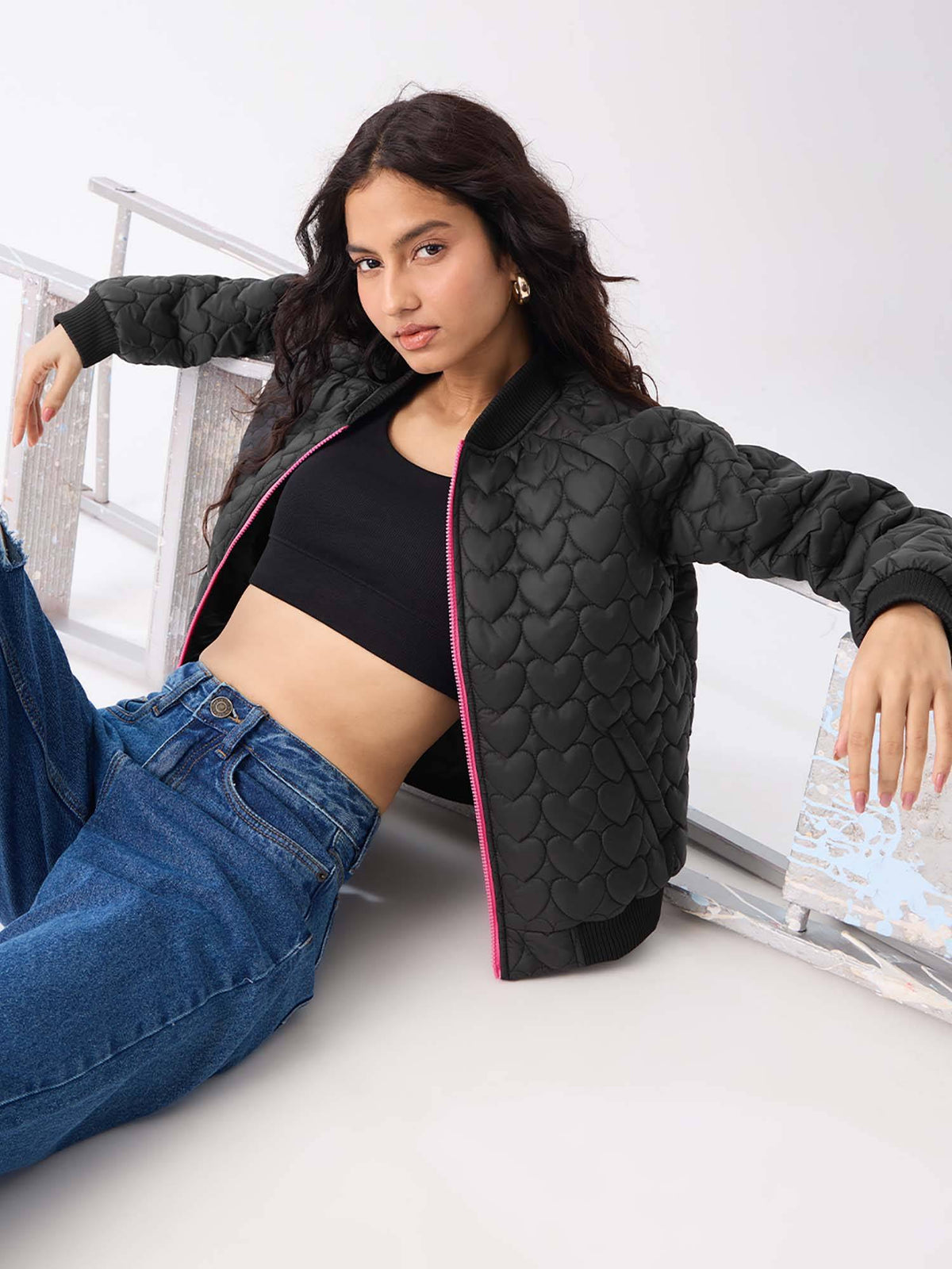 Women Black Heartfelt Puffer Jacket | JC78 - view 3